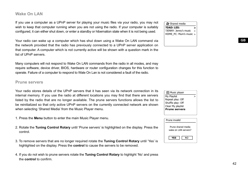 Wake on lan, Prune servers | Sangean WFR-29C (V1) User Manual | Page 43 / 87