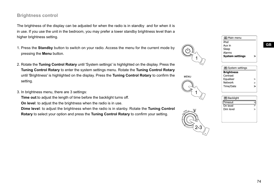 Brightness control | Sangean WFR-29C (V1) User Manual | Page 75 / 87