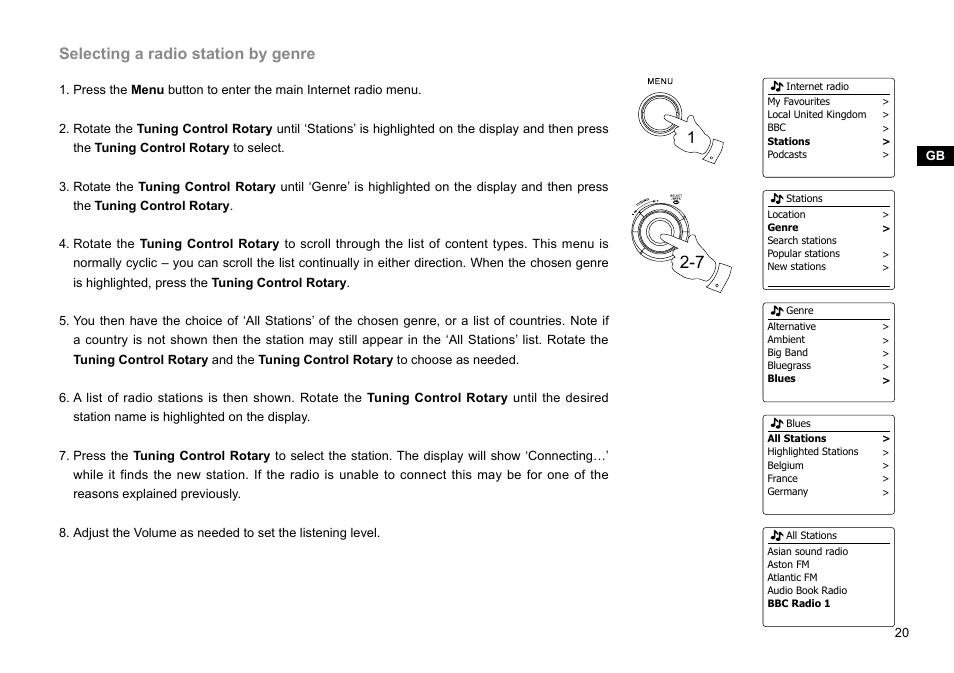 Selecting a radio station by genre | Sangean WFR-28C (R2) User Manual | Page 21 / 91