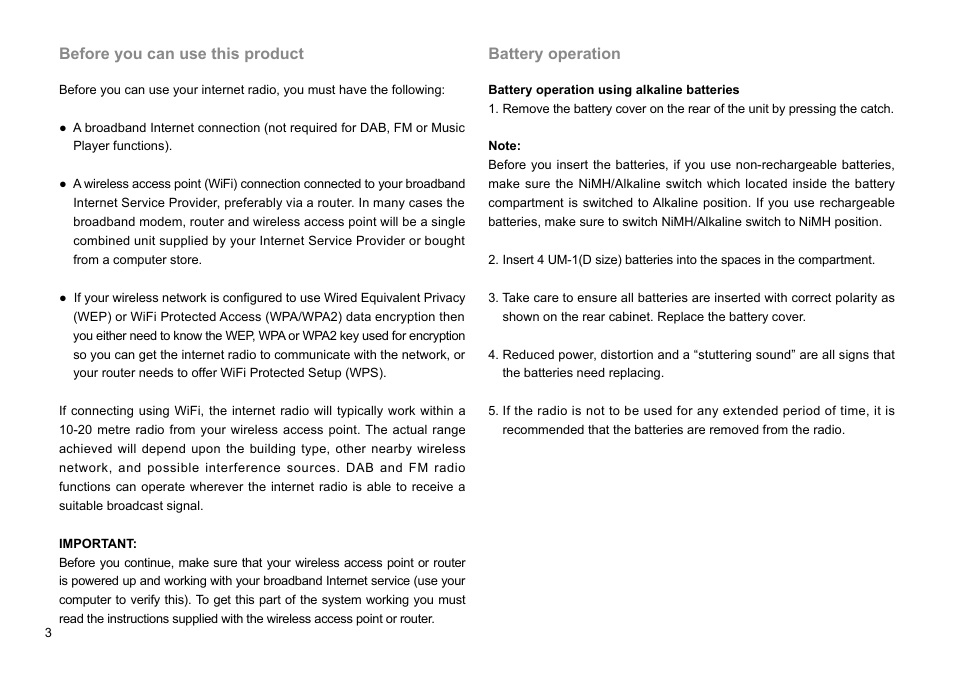 Before you can use this product, Battery operation | Sangean WFR-28C (R2) User Manual | Page 4 / 91