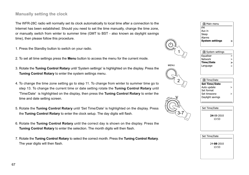 Manually setting the clock | Sangean WFR-28C (R2) User Manual | Page 68 / 91