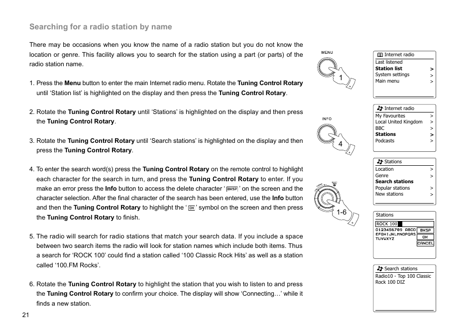 Searching for a radio station by name | Sangean WFR-28C (R1) User Manual | Page 22 / 87