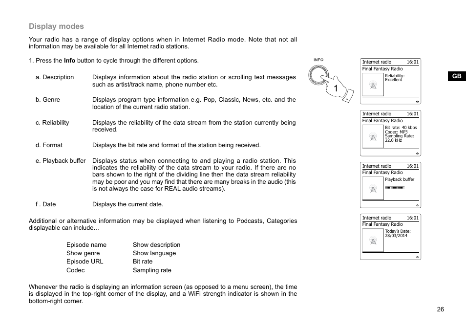 Display modes | Sangean WFR-28C (R1) User Manual | Page 27 / 87