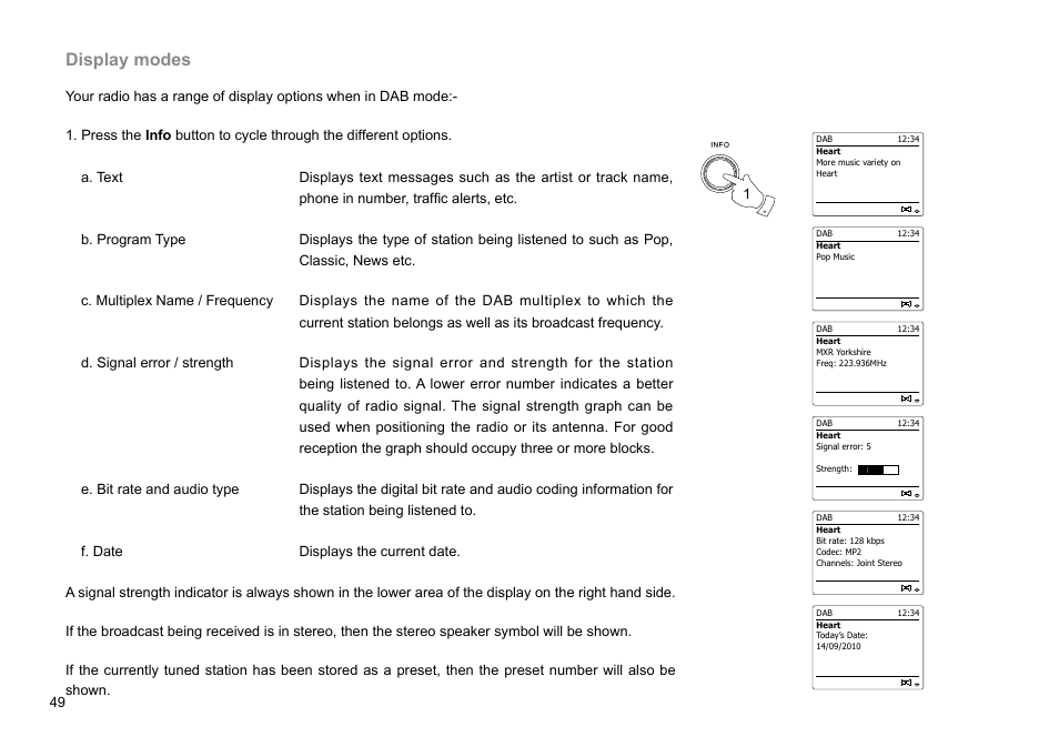Display modes | Sangean WFR-28C (R1) User Manual | Page 50 / 87