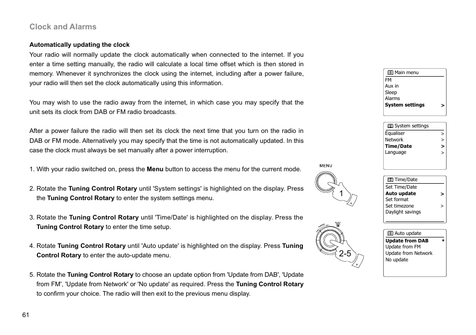 Clock and alarms | Sangean WFR-28C (R1) User Manual | Page 62 / 87