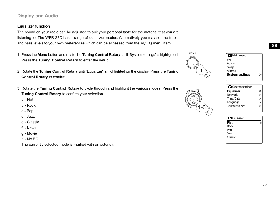 Display and audio | Sangean WFR-28C (R1) User Manual | Page 73 / 87