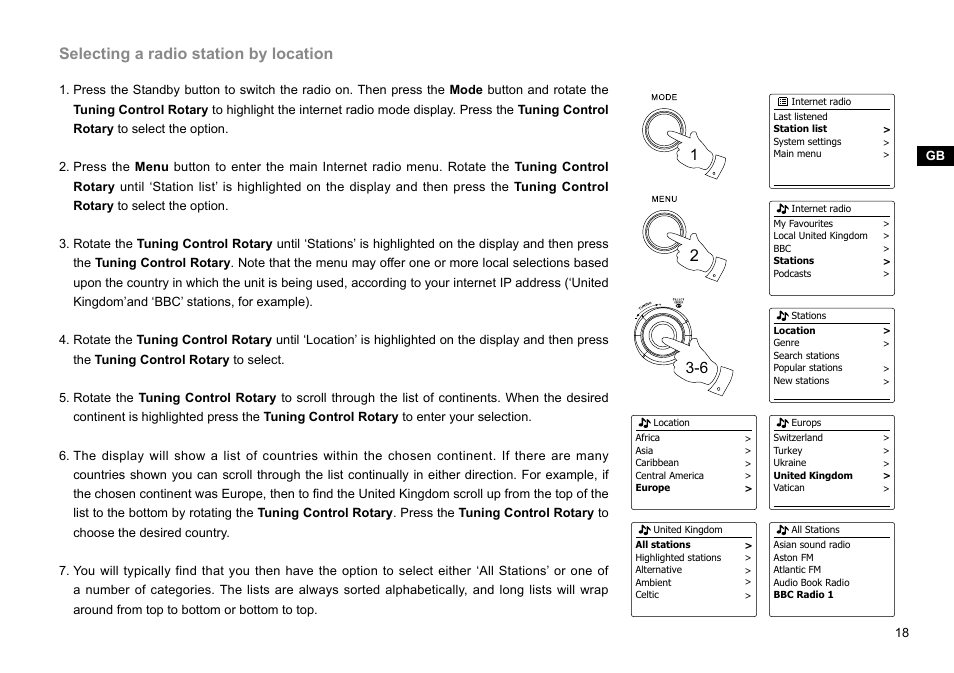 Selecting a radio station by location | Sangean WFR-28C (V1) User Manual | Page 19 / 87