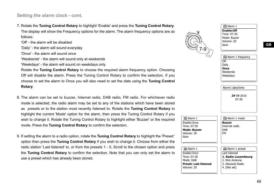 Setting the alarm clock - cont | Sangean WFR-28C (V1) User Manual | Page 67 / 87