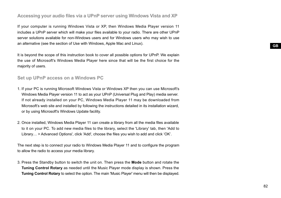 Set up upnp access on a windows pc | Sangean WFR-28C (V1) User Manual | Page 83 / 87