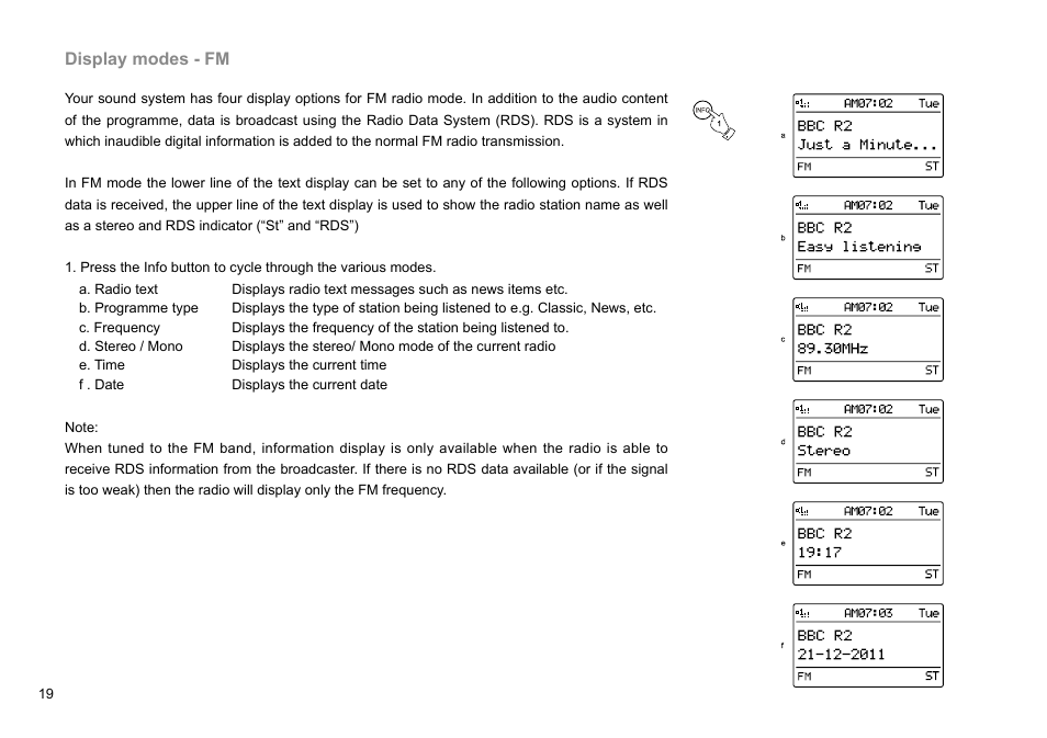 Display modes - fm | Sangean DMS-37BT (R2) User Manual | Page 20 / 56