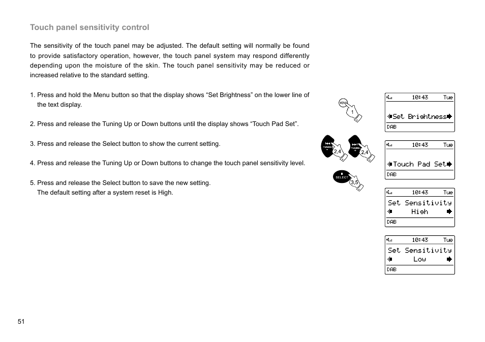 Touch panel sensitivity control | Sangean DMS-37BT (R2) User Manual | Page 52 / 56