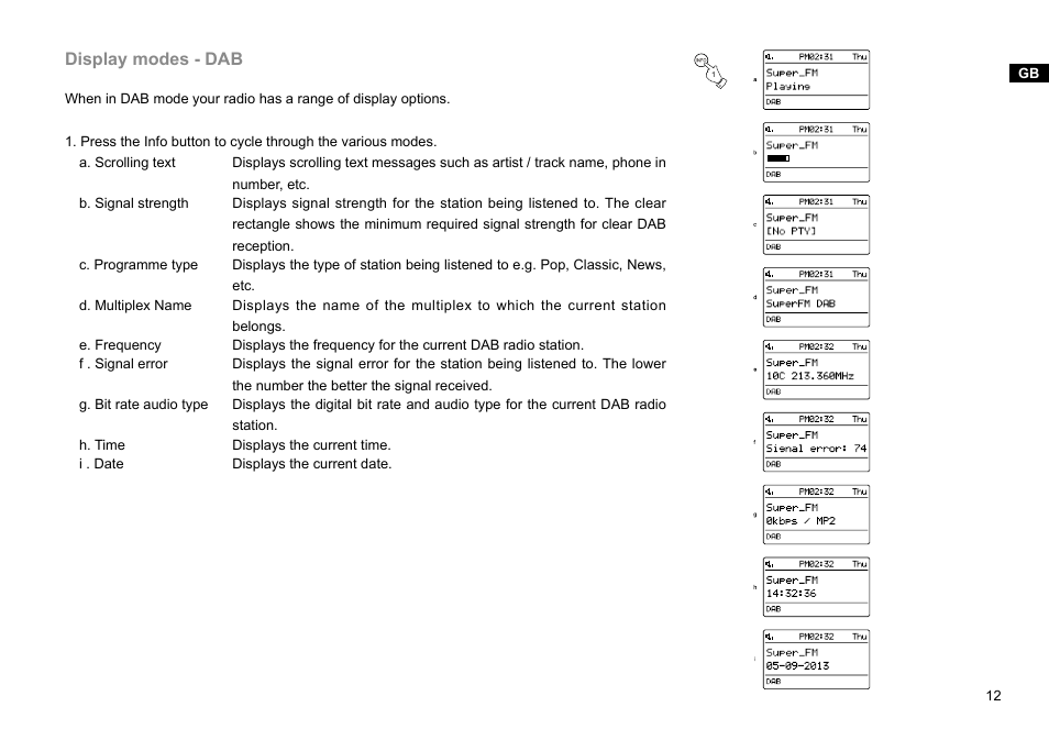 Display modes - dab | Sangean DMS-37BT (R1) User Manual | Page 13 / 56