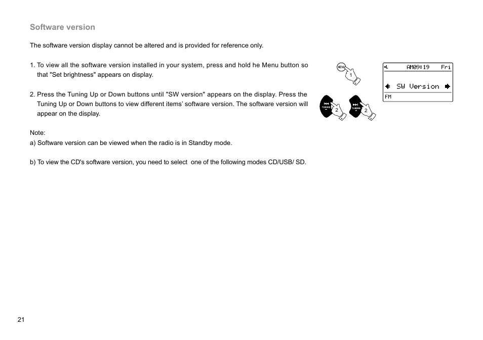 Software version | Sangean DMS-37BT (R1) User Manual | Page 22 / 56