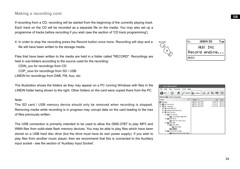 Making a recording cont | Sangean DMS-37BT (R1) User Manual | Page 35 / 56