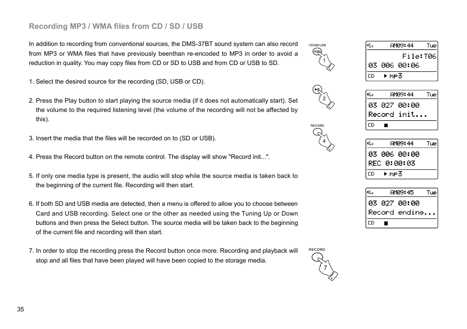Recording mp3 / wma files from cd / sd / usb | Sangean DMS-37BT (R1) User Manual | Page 36 / 56