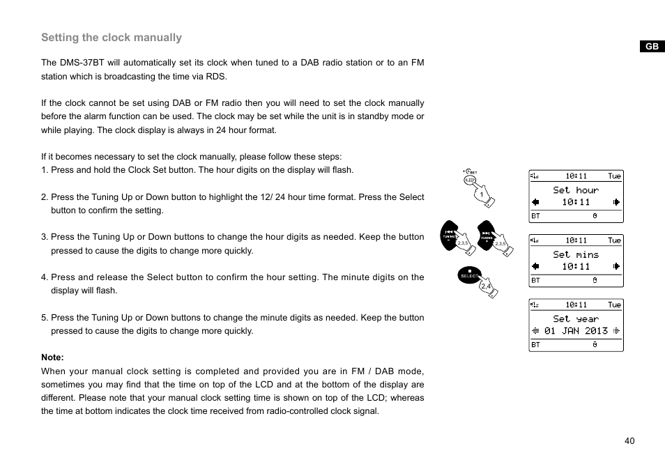 Setting the clock manually | Sangean DMS-37BT (R1) User Manual | Page 41 / 56