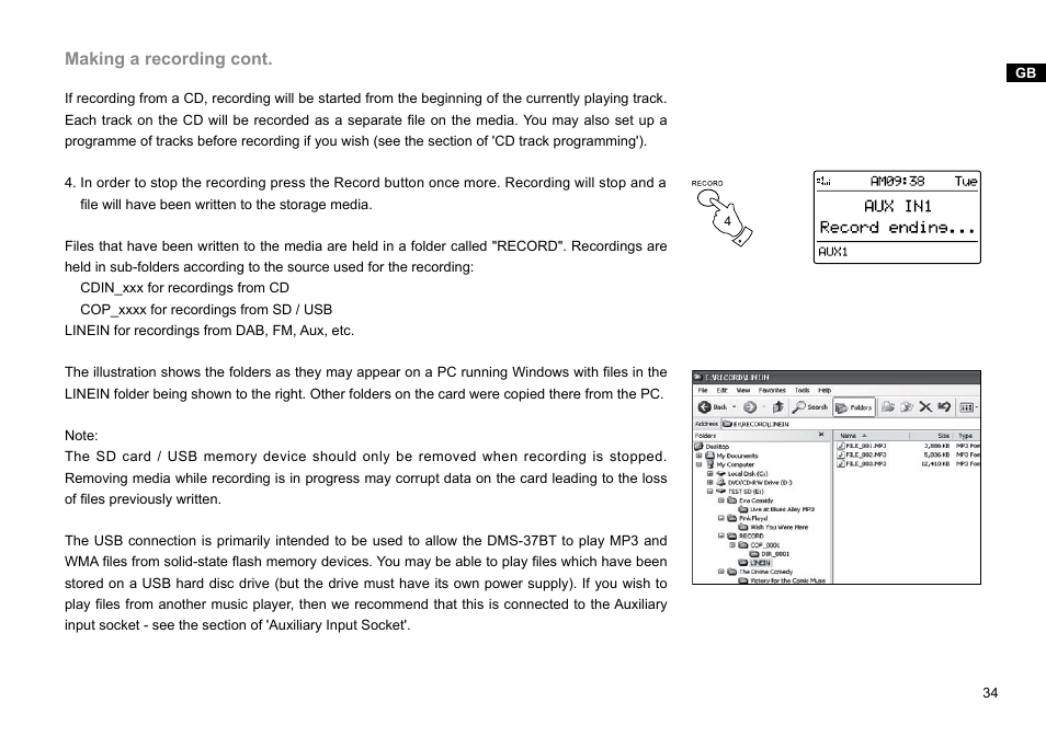 Making a recording cont | Sangean DMS-37BT (V1) User Manual | Page 35 / 56