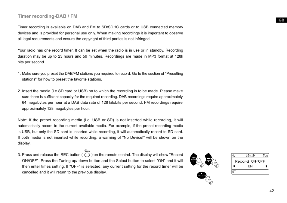 Timer recording-dab / fm | Sangean DMS-37BT (V1) User Manual | Page 43 / 56