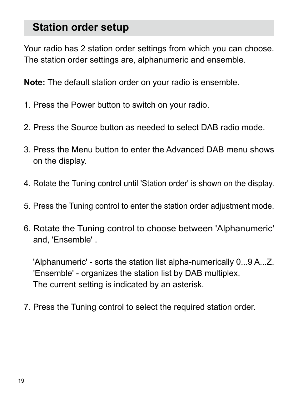 Station order setup | Sangean U4 DBT (V1) User Manual | Page 20 / 49