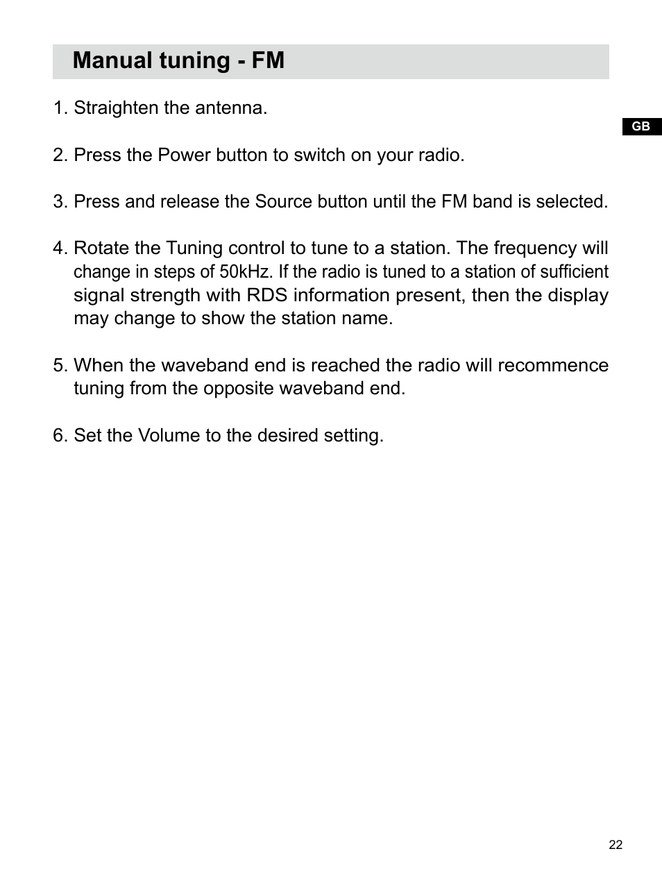 Manual tuning - fm | Sangean U4 DBT (V1) User Manual | Page 23 / 49