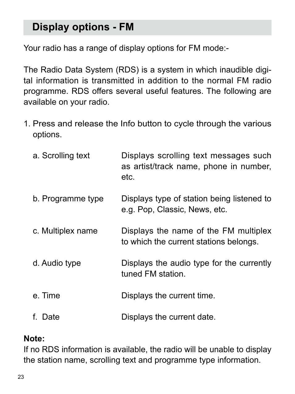 Display options - fm | Sangean U4 DBT (V1) User Manual | Page 24 / 49