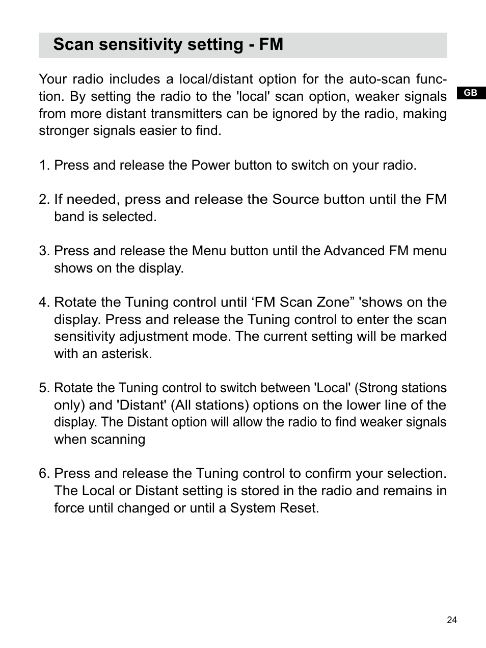 Scan sensitivity setting - fm | Sangean U4 DBT (V1) User Manual | Page 25 / 49