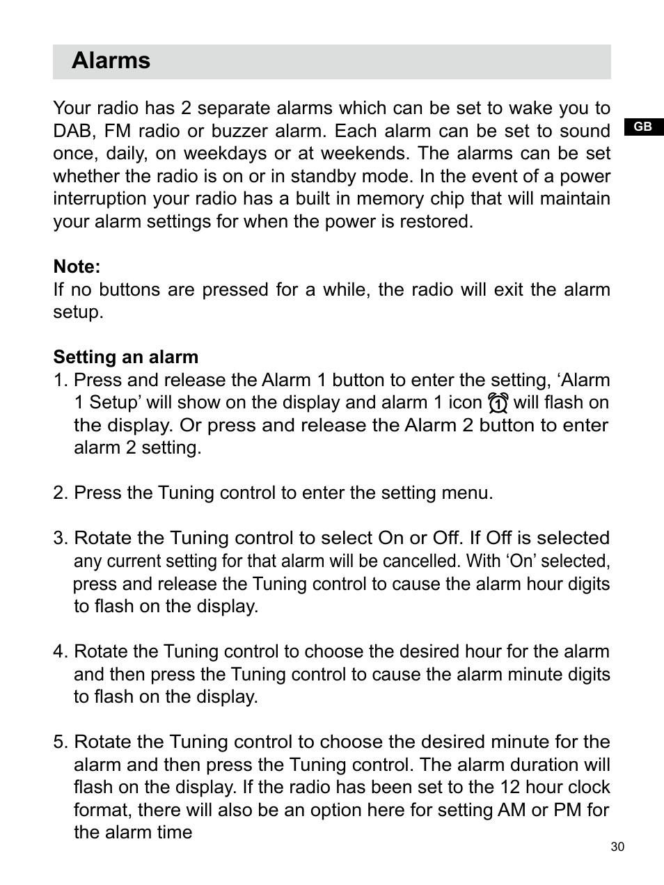 Alarms | Sangean U4 DBT (V1) User Manual | Page 31 / 49