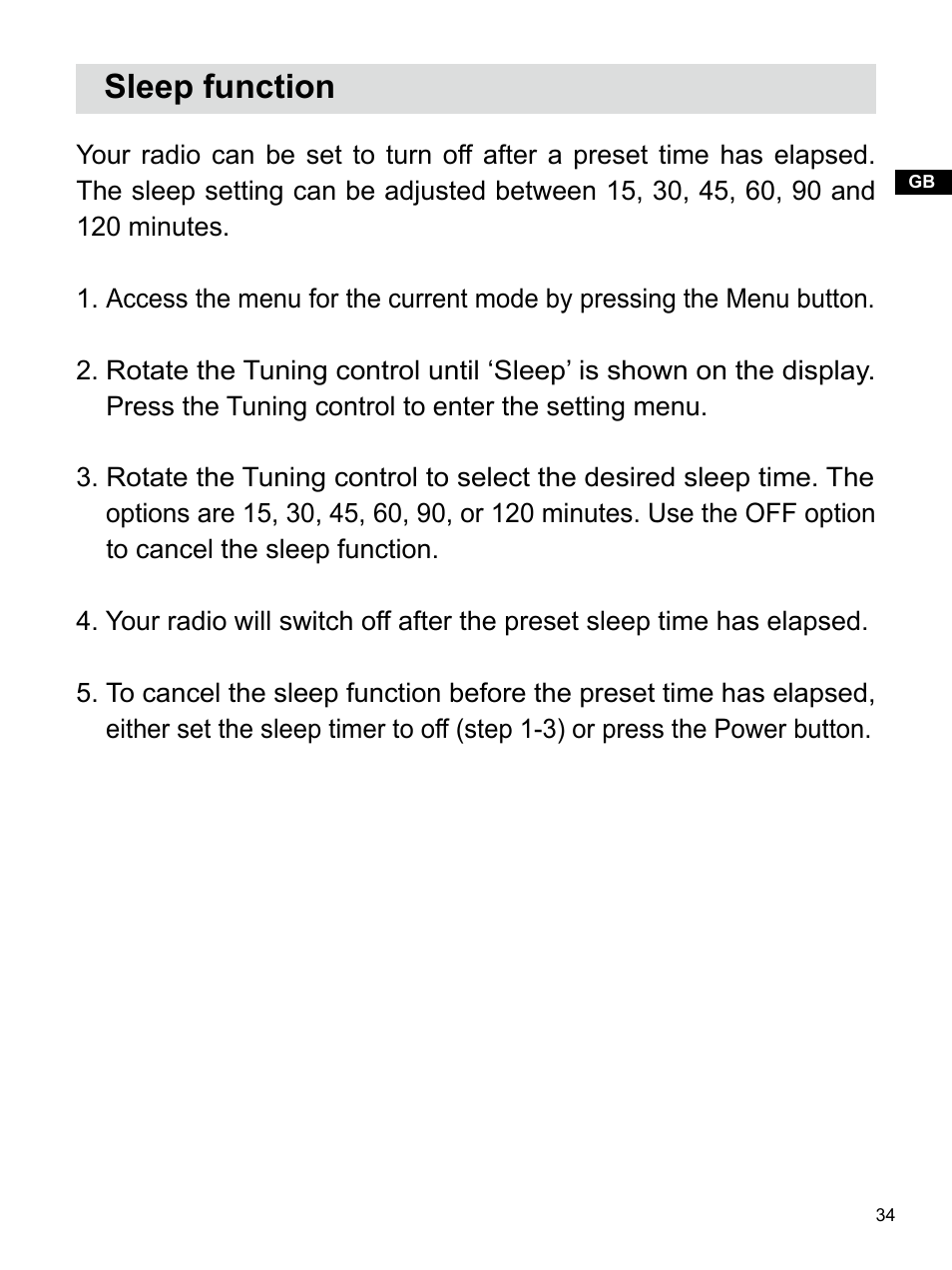 Sleep function | Sangean U4 DBT (V1) User Manual | Page 35 / 49