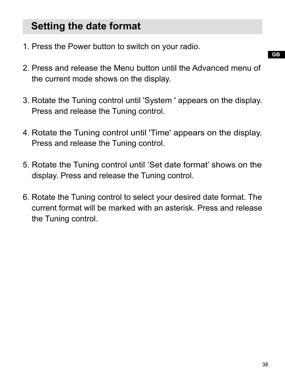 Setting the date format | Sangean U4 DBT (V1) User Manual | Page 39 / 49
