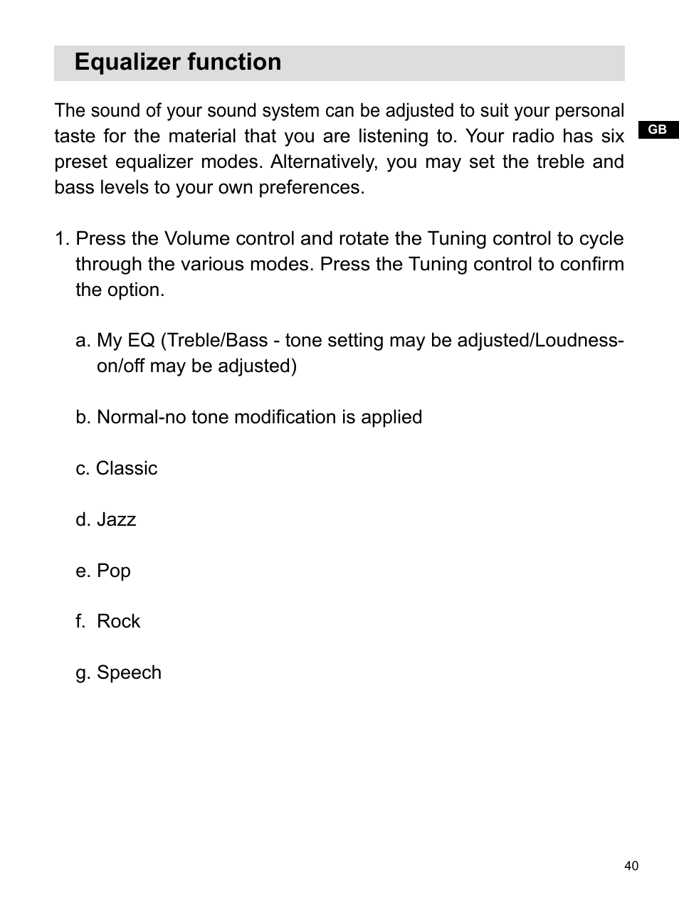 Equalizer function | Sangean U4 DBT (V1) User Manual | Page 41 / 49