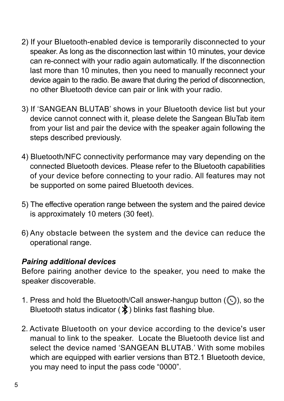 Sangean BluTab BTS-101 (V1) User Manual | Page 6 / 13