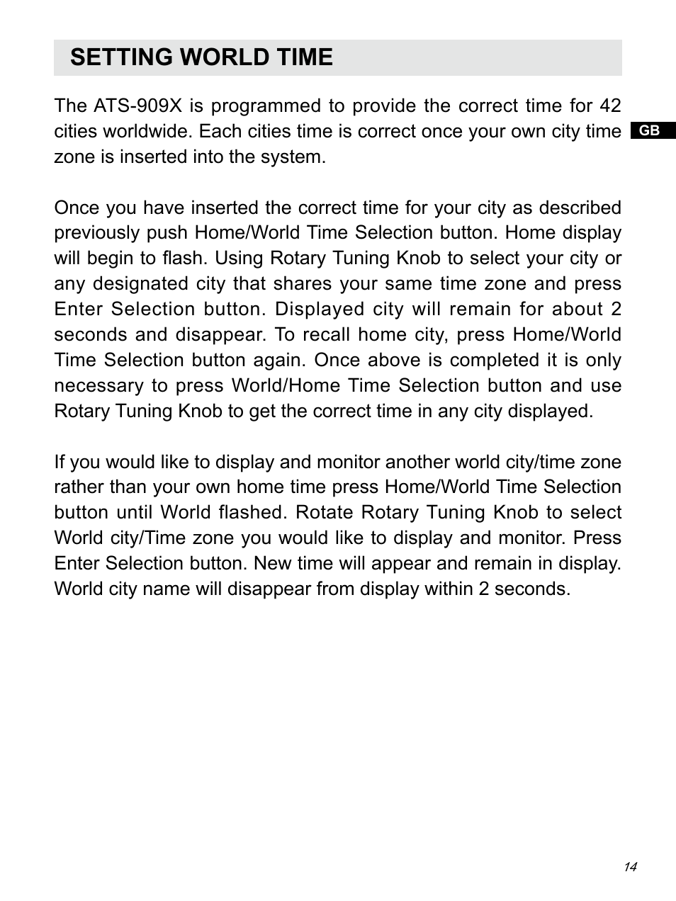 Setting world time | Sangean ATS-909X w (R1) User Manual | Page 15 / 39