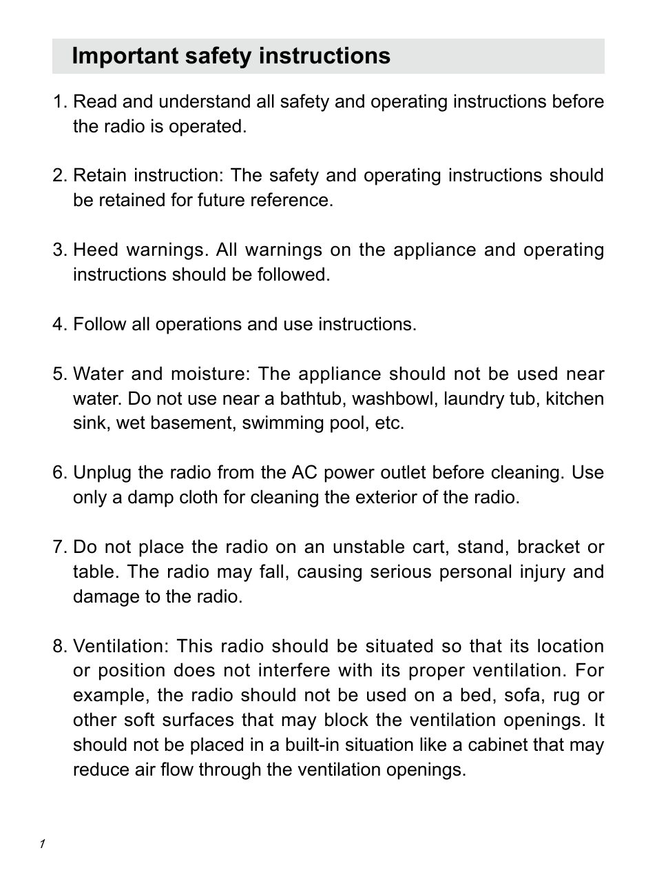 Important safety instructions | Sangean ATS-909X w (R1) User Manual | Page 2 / 39