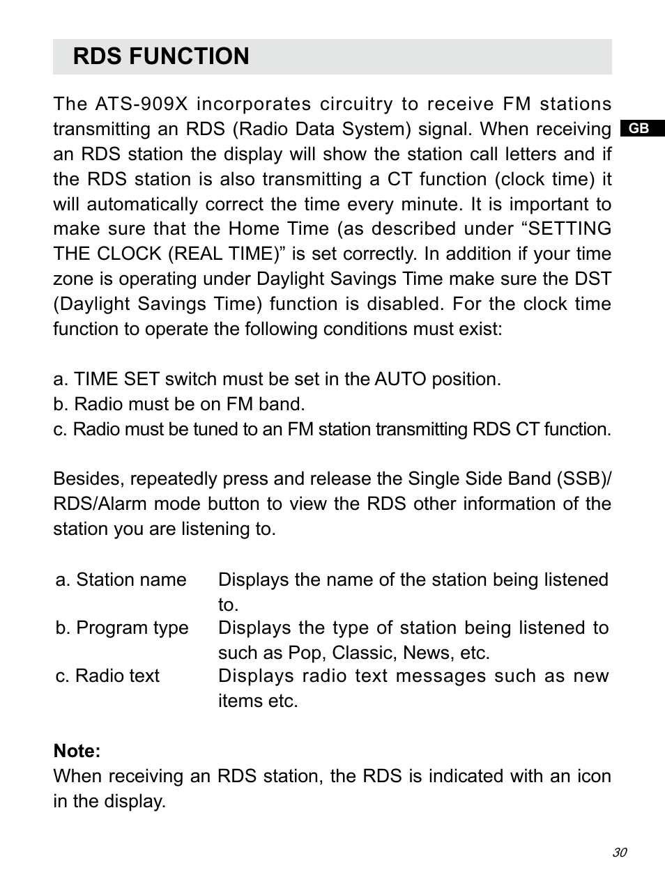 Rds function | Sangean ATS-909X w (R1) User Manual | Page 31 / 39