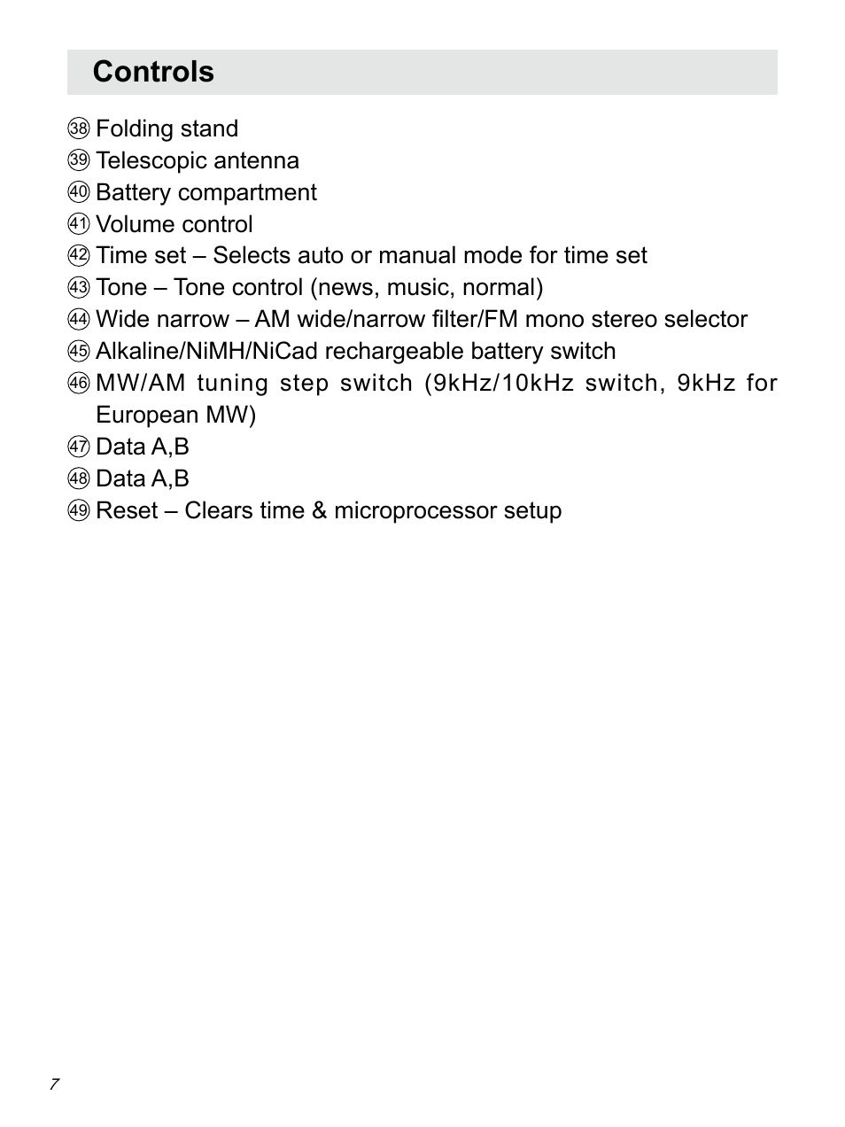 Controls | Sangean ATS-909X w (R1) User Manual | Page 8 / 39