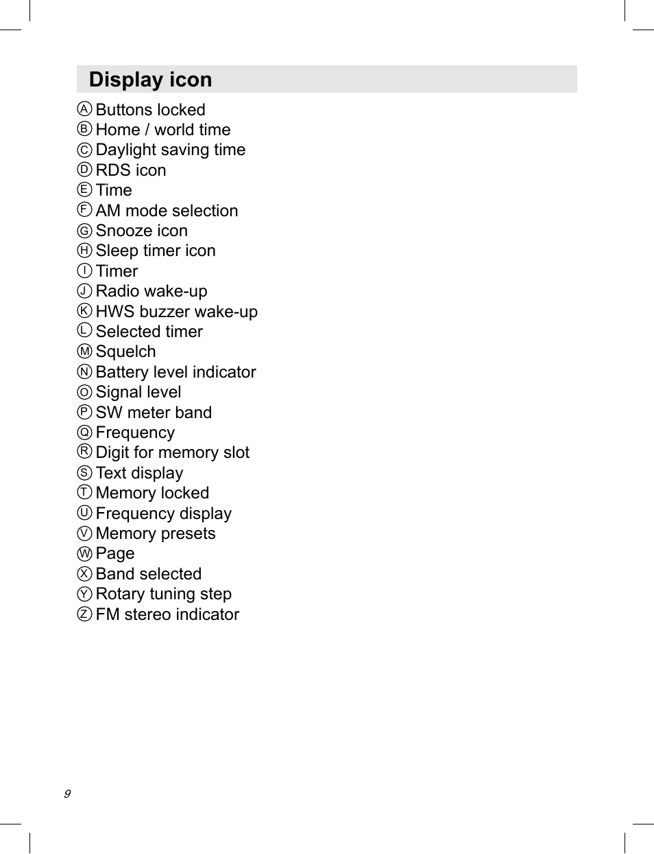 Display icon | Sangean ATS-909X w (V1) User Manual | Page 10 / 40
