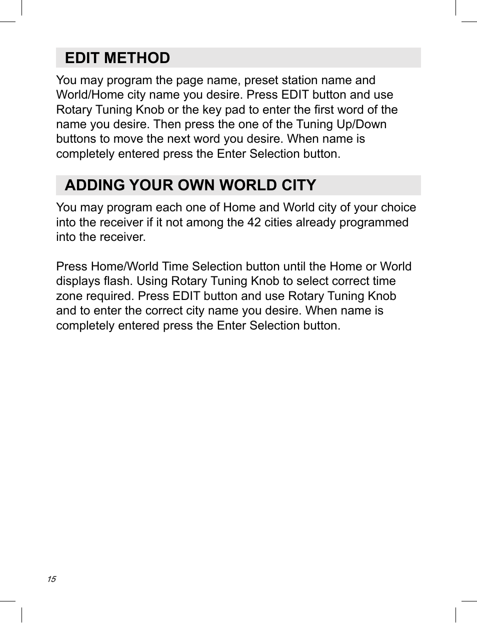 Edit method, Adding your own world city | Sangean ATS-909X w (V1) User Manual | Page 16 / 40