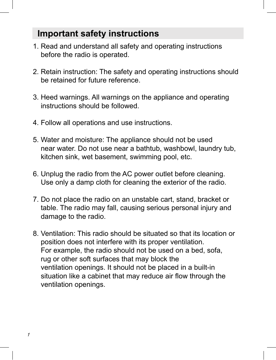 Important safety instructions | Sangean ATS-909X w (V1) User Manual | Page 2 / 40