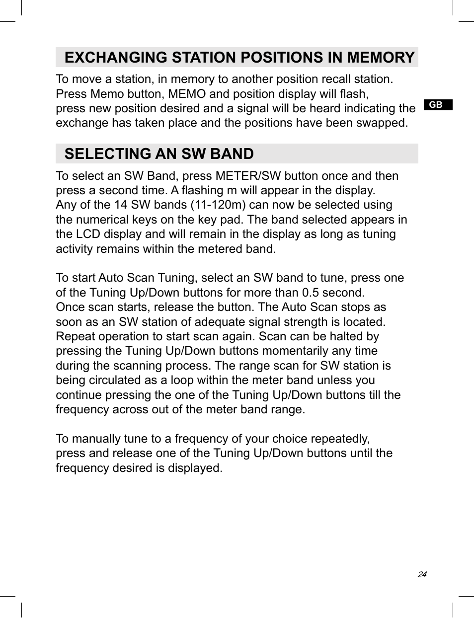 Selecting an sw band | Sangean ATS-909X w (V1) User Manual | Page 25 / 40