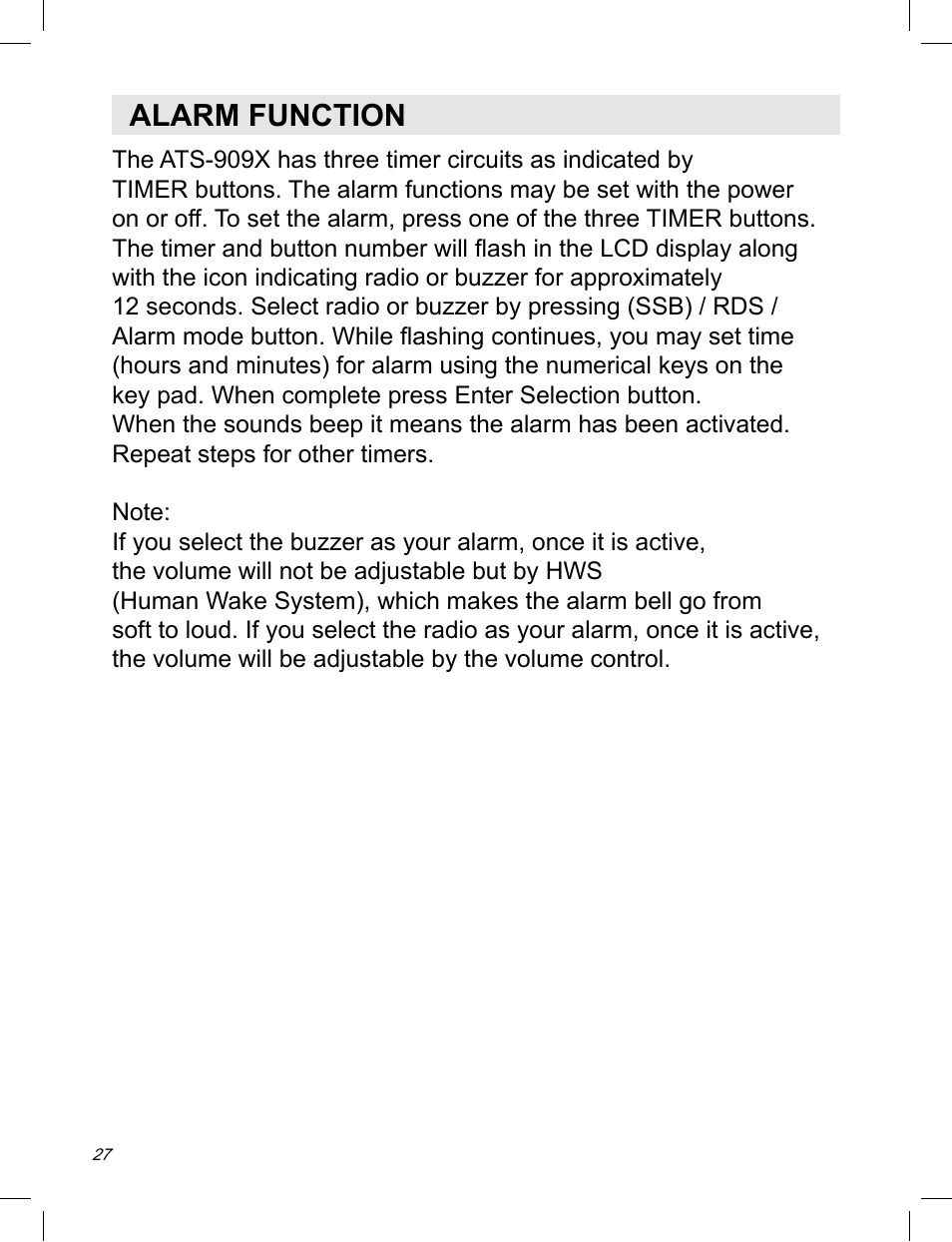 Alarm function | Sangean ATS-909X w (V1) User Manual | Page 28 / 40