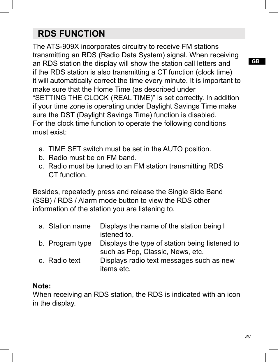 Rds function | Sangean ATS-909X w (V1) User Manual | Page 31 / 40