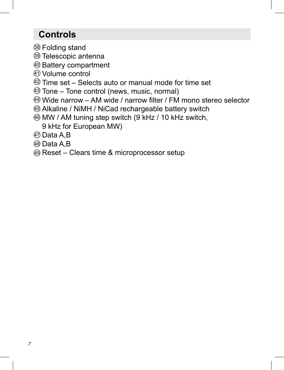 Controls | Sangean ATS-909X w (V1) User Manual | Page 8 / 40