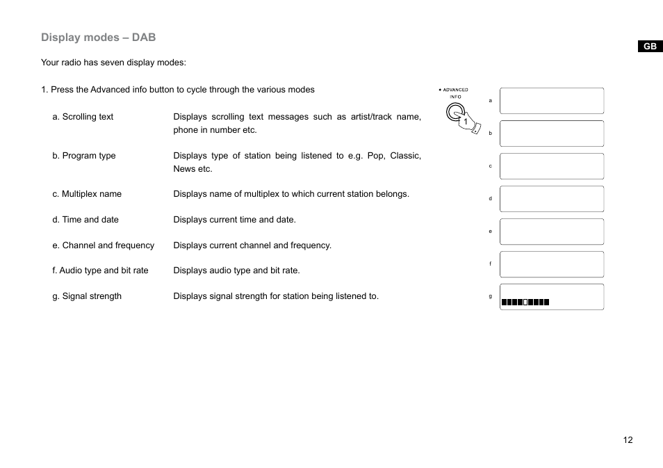 Display modes – dab | Sangean DPR-26BT (V1) User Manual | Page 13 / 33