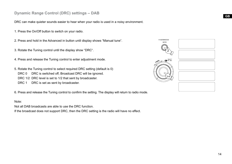 Dynamic range control (drc) settings – dab | Sangean DPR-26BT (V1) User Manual | Page 15 / 33
