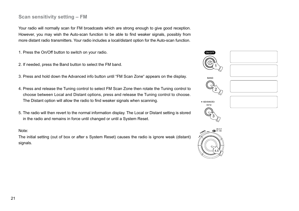 Scan sensitivity setting – fm | Sangean DPR-26BT (V1) User Manual | Page 22 / 33