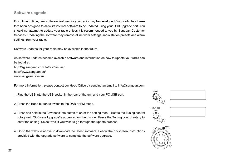 Software upgrade | Sangean DPR-26BT (V1) User Manual | Page 28 / 33