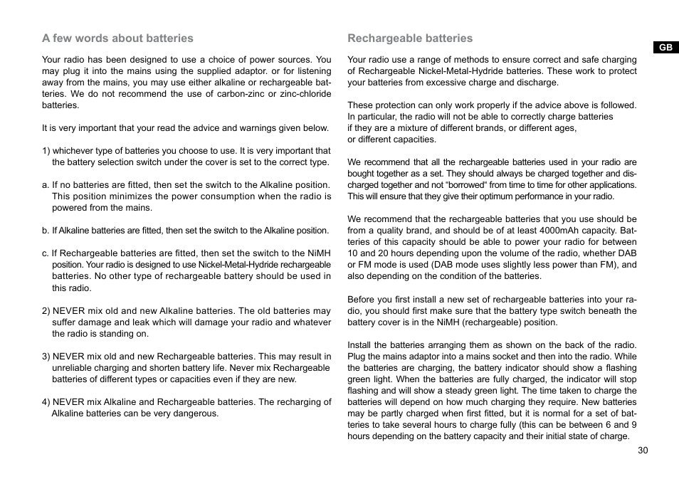 A few words about batteries, Rechargeable batteries | Sangean DPR-26BT (V1) User Manual | Page 31 / 33