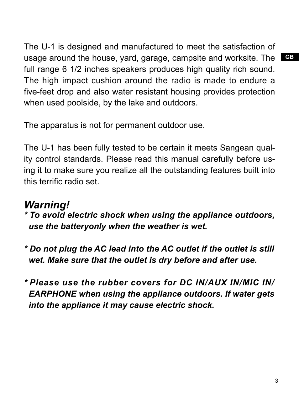 Warning | Sangean U1 (V1) User Manual | Page 4 / 11