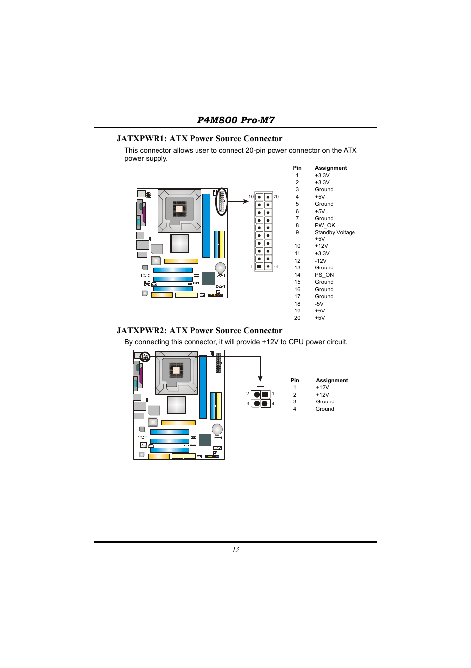 Jatxpwr1: atx power source connector, Jatxpwr2: atx power source connector | BioStar P4M800 User Manual | Page 15 / 31