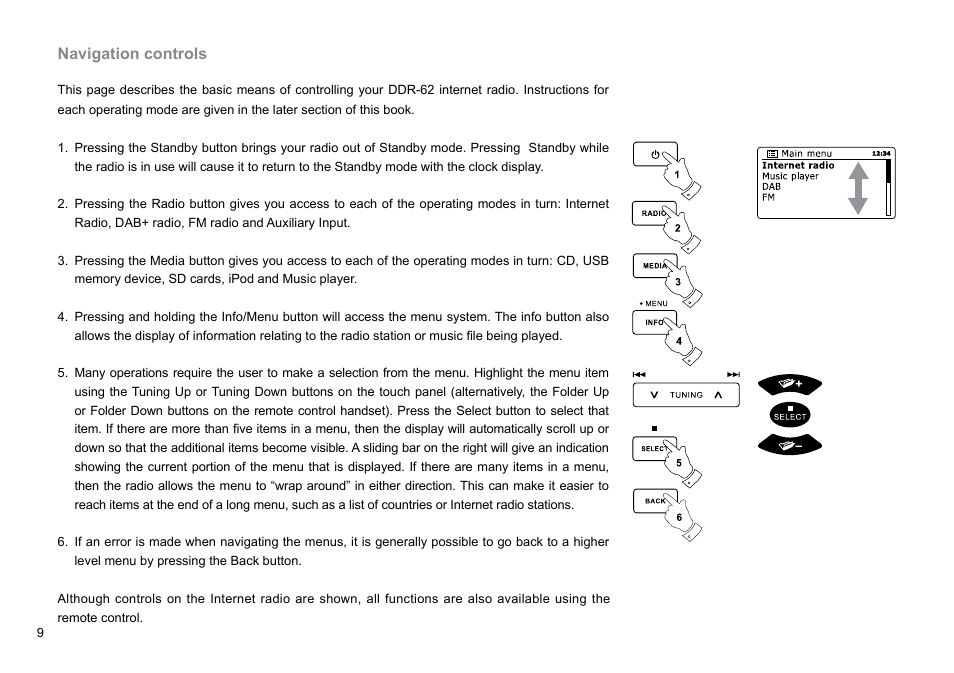 Navigation controls | Sangean DDR-62 (R1) User Manual | Page 10 / 104